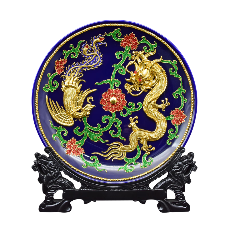 鷺藝軒龍鳳呈祥擺件漆線(xiàn)雕工藝品賞盤(pán)子結婚禮品新婚禮物送新人高檔實(shí)用 龍鳳蘭盤(pán)10吋（擺盤(pán)直徑25厘米）