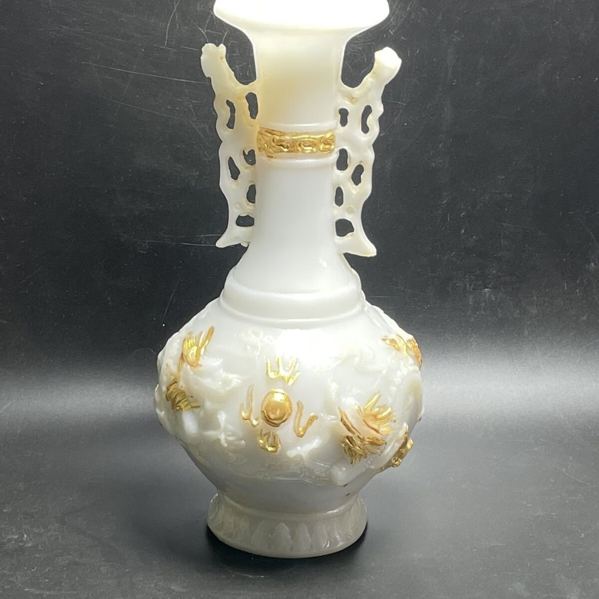古玩捡漏乾隆年制明清古董玉高古玉汉白玉老物件鎏金花瓶二龙戏珠