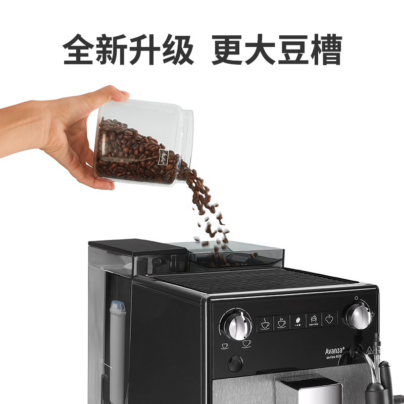 美乐家(melitta)意式咖啡机全自动四代F27咖啡机家用办公室欧洲原装进口德国精钢现磨静噪刀盘15Bar泵压家用咖啡机 静噪研磨绵密奶泡系统 F27银色