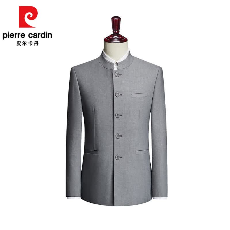 皮尔卡丹（pierre cardin）品牌中山装男士青年修身套装爸爸西服演出服婚礼结婚礼服学生民国 灰色 单件外套 S属于什么档次？