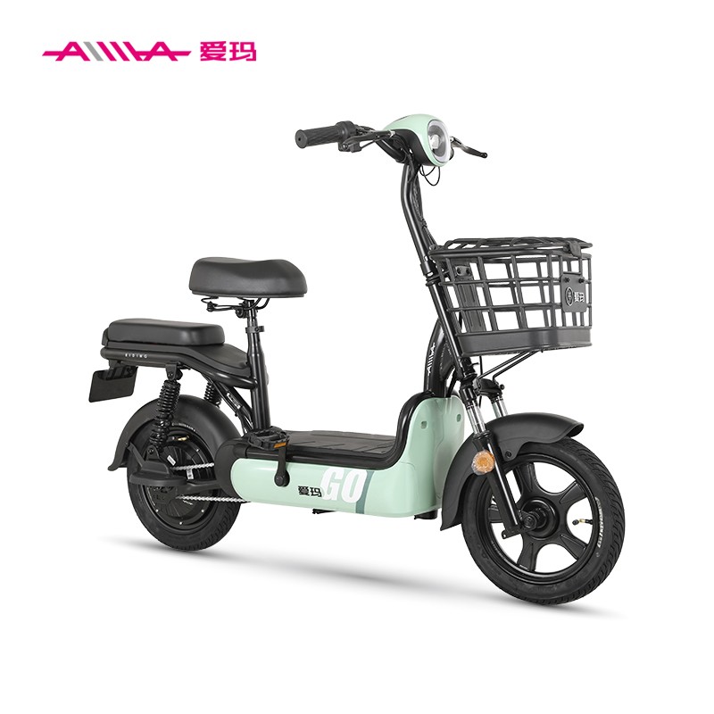 爱玛aima电动车电动自行车铅酸电池小蜜豆纯享版4812薄荷蓝/亚黑