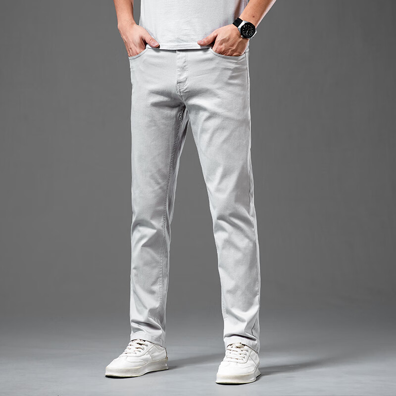 直筒休闲大码长裤潮牌弹力男裤宽松男士裤子 js-7122b米灰色(单件装)