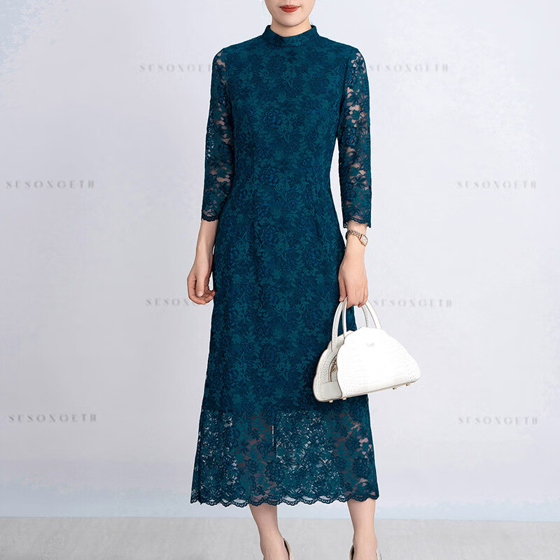 首尚格释(susongeth)秋季蕾丝连衣裙女2024新款时尚气质端庄中长款