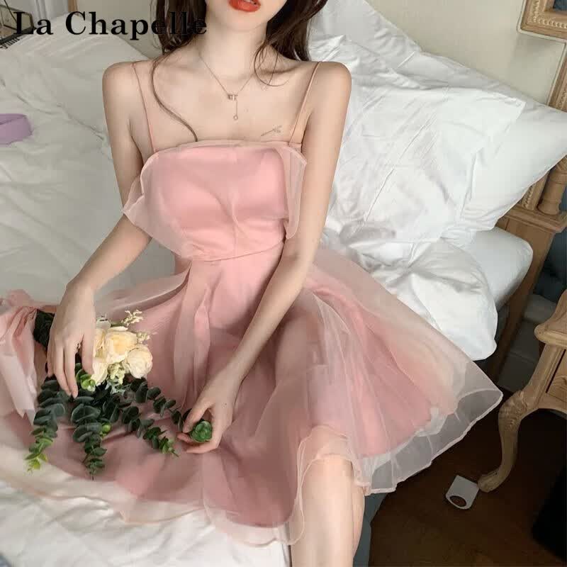 La Chapelle Sport晚礼服宴会礼服吊带连衣裙女春季小个子高腰仙女小礼服韩版甜美 粉色 S怎么样,好用不?