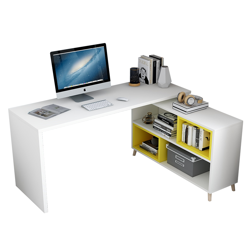 雅美乐 电脑桌台式 书桌书柜组合办公桌家用简约现代简易转角成人学习桌写字桌 1200*600*750 暖白色 YSZ820