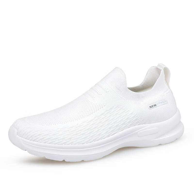 高弹舒适四季中老年人休闲运动鞋轻便一脚蹬健步鞋妈妈鞋 女白色9801