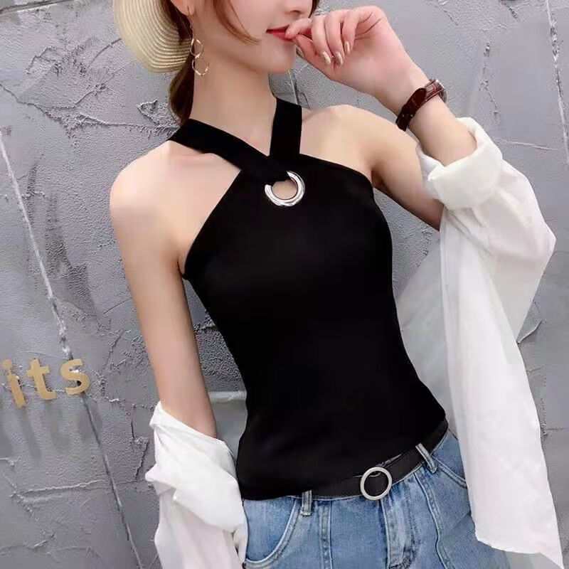 瑶梦莎美背吊带文胸一体夏天老头衫掉吊紧身小背心成人女挂脖大码200