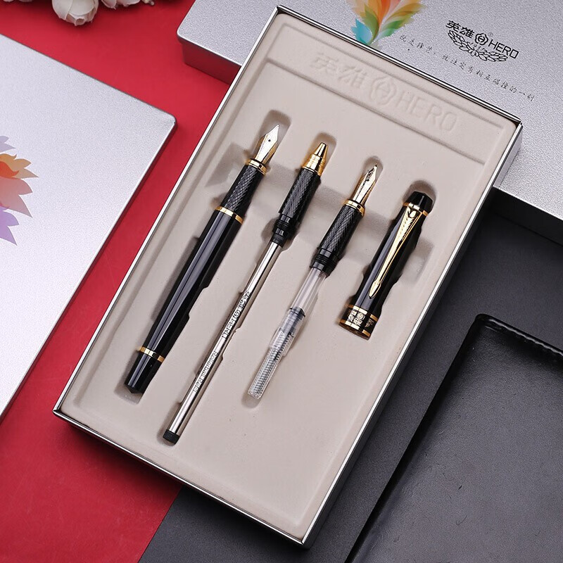 英雄(hero)钢笔礼盒 7032铱金钢笔三合一(明尖f 美工 宝珠)男女商务