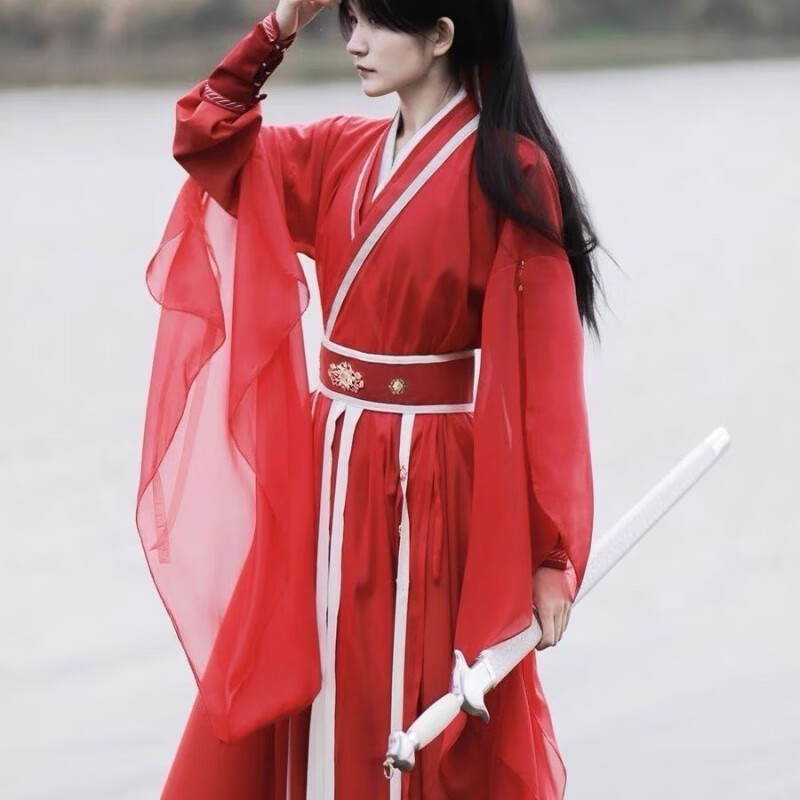 汉服古装成人交领宋制日常学生国风中国男女同款 女款红色 s