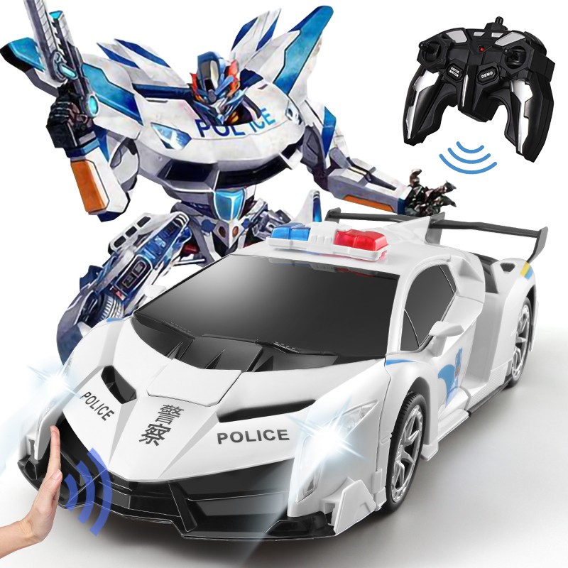 智想 「三电版」大型37CM儿童玩具遥控汽车 1：12兰博基尼警车变形车无线遥控机器人赛车男孩玩具车模型礼物