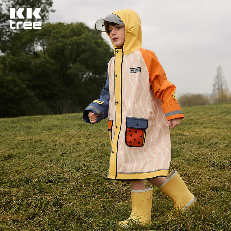kocotreekk树儿童雨衣带书包位防水加厚冲锋衣全身雨披男女童防风时尚
