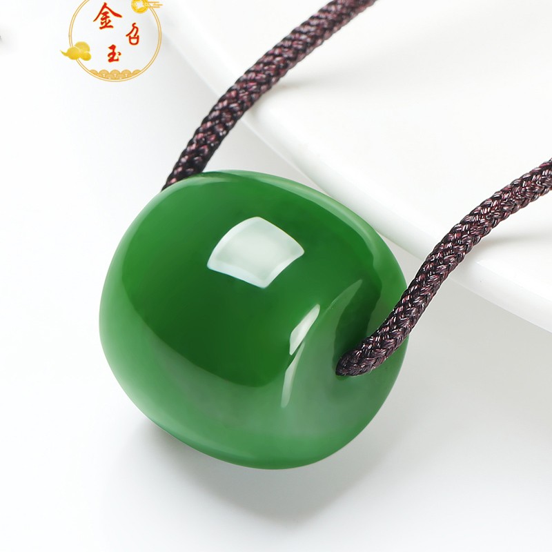 金召玉和田玉碧玉桶珠吊坠男女款玉石玉器男女挂件玉坠12g自戴送礼