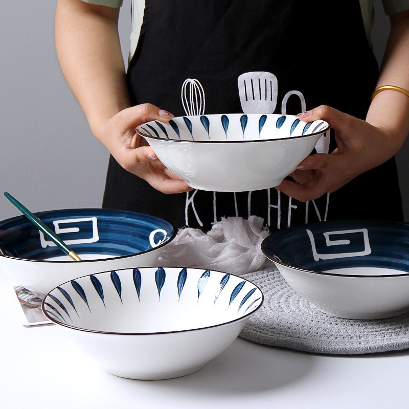 尚行知是 日式碗碟套装家用简约创意盘子陶瓷餐具碗盘米饭碗面碗组合 日式混色8英寸汤碗4个