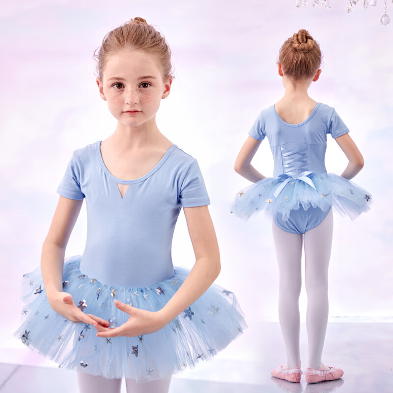 木兰旅芭蕾舞裙女童英国 舞蹈服儿童女秋冬长袖女童练功服新款 浅蓝色
