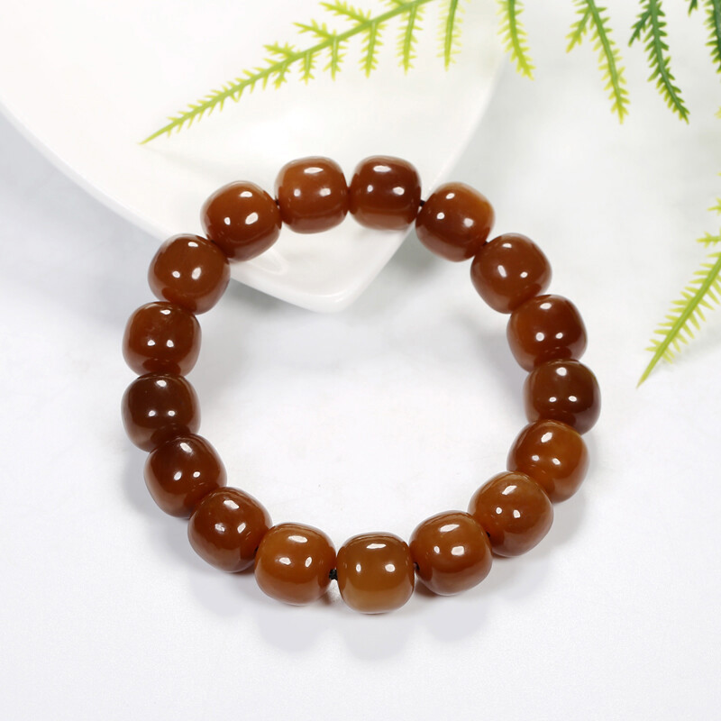 古珍 收藏级新疆和田玉糖玉桶珠 手串玉石且末料男女士款老型珠手链送