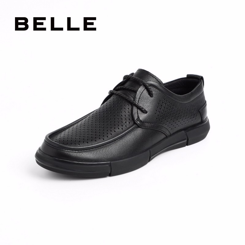 BELLE/百丽商场同款牛皮革男商务休闲皮鞋6WW01BM0黑色42