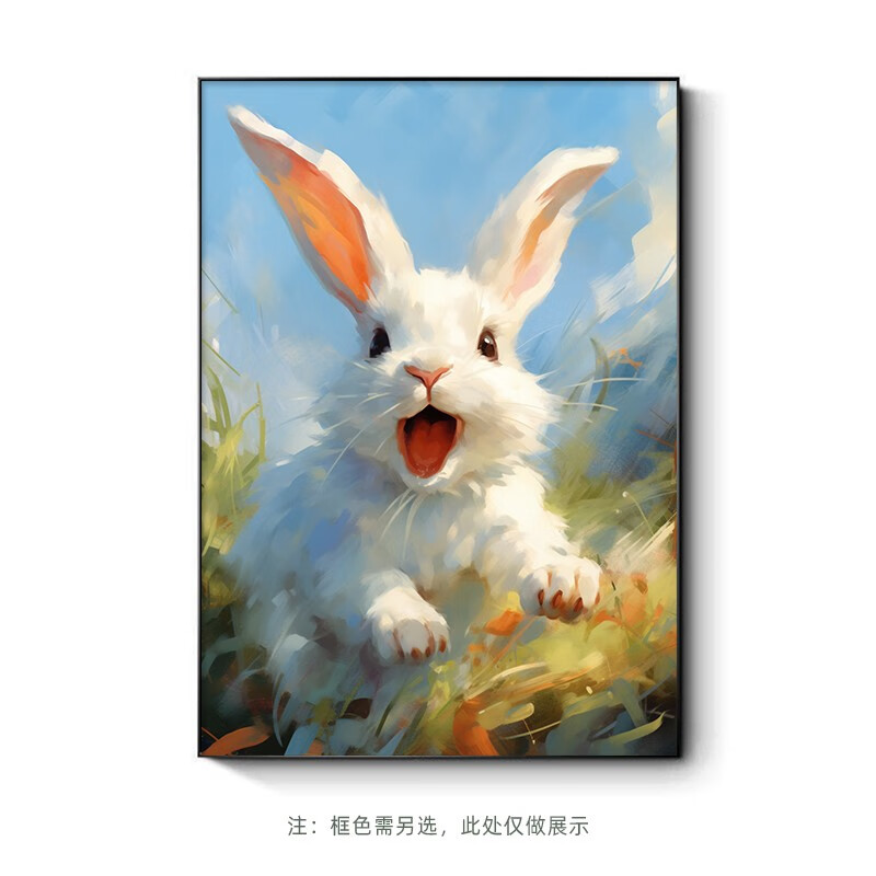 艺幻可爱萌兔原创纯手绘油画儿童房玄关走廊过道客厅背景墙动物装饰画
