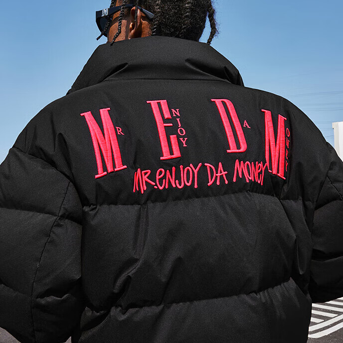 狮奥利兴medm羽绒服【王鹤棣】MEDM国潮字母刺绣立棉服宽冬季外套羽绒服 黑色 2 XL