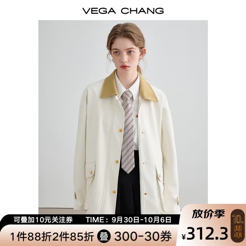 VEGA CHANG皮衣外套女2023年秋装新款复古港风宽松显瘦拼色皮夹克 奶油白 M怎么样,好用不?
