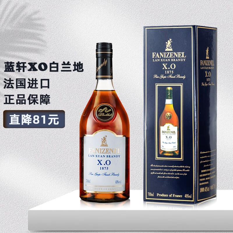 黑带（BLACKBELT）法国进口蓝轩XO白兰地洋酒40度烈酒礼盒装 节日送礼 【蓝轩XO白兰地】 700mL 1瓶 酒杯*2