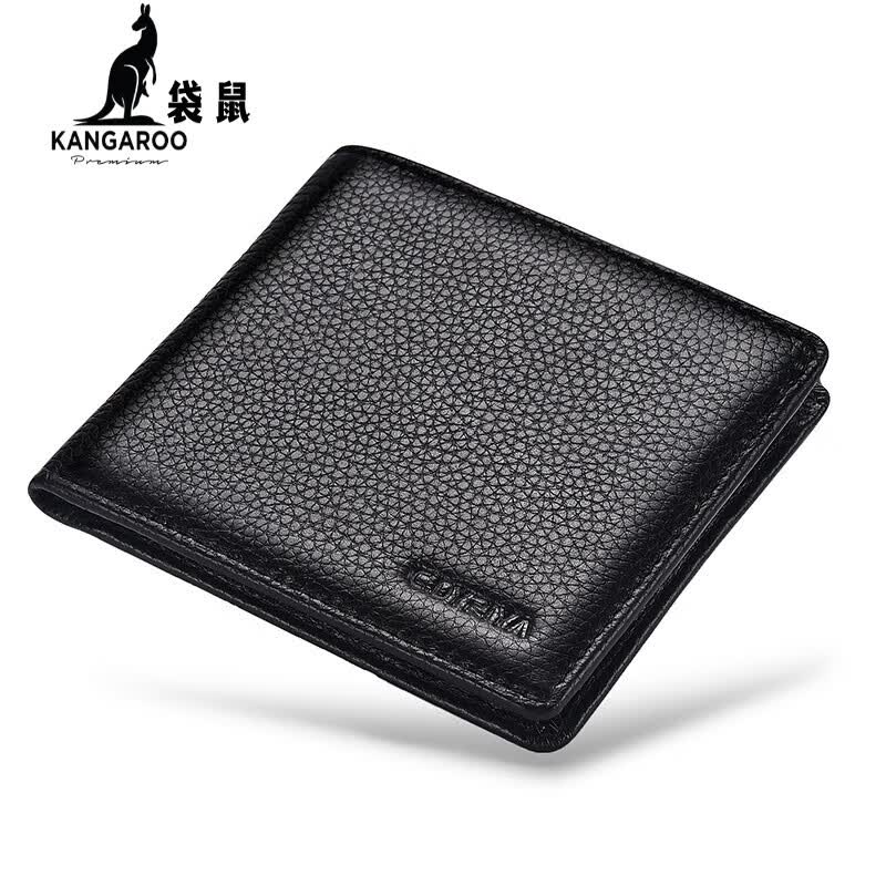 袋鼠(kangaroo)头层牛皮钱包男真皮短款简约薄款钱夹多卡位商务卡包
