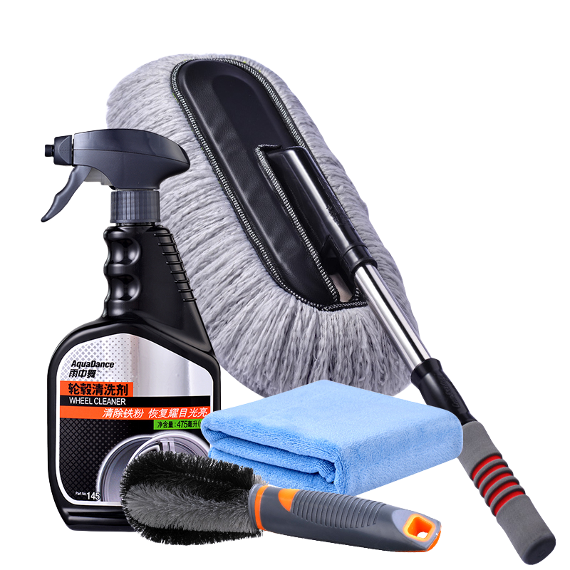 卡飾社（CarSetCity）汽車撣子 擦車洗車拖把 車用撣子可伸縮洗車刷除塵撣掃車工具套裝 超輕撣子+輪轂洗劑+輪轂刷+毛巾