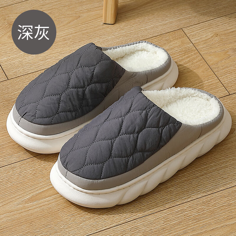 防水棉拖鞋男款冬季大码厚底室内家用毛拖鞋男士冬天家居棉拖 灰蓝 38-39适合37-38