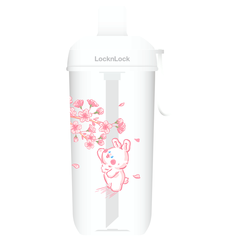 乐扣乐扣（LOCK&LOCK）夏天塑料水杯樱花奶茶杯带吸管户外便携提手男女杯子700mL白色