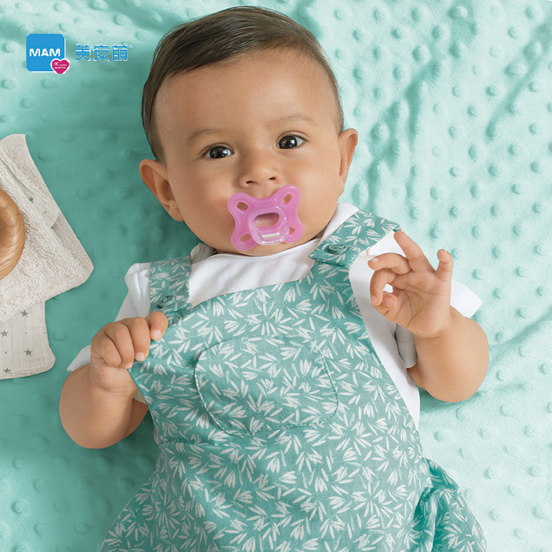 美安萌MAM comfort全硅胶安抚奶嘴一体0-6个月新生儿婴儿超软新扁头超轻 湖蓝色 0-3个月 1只装