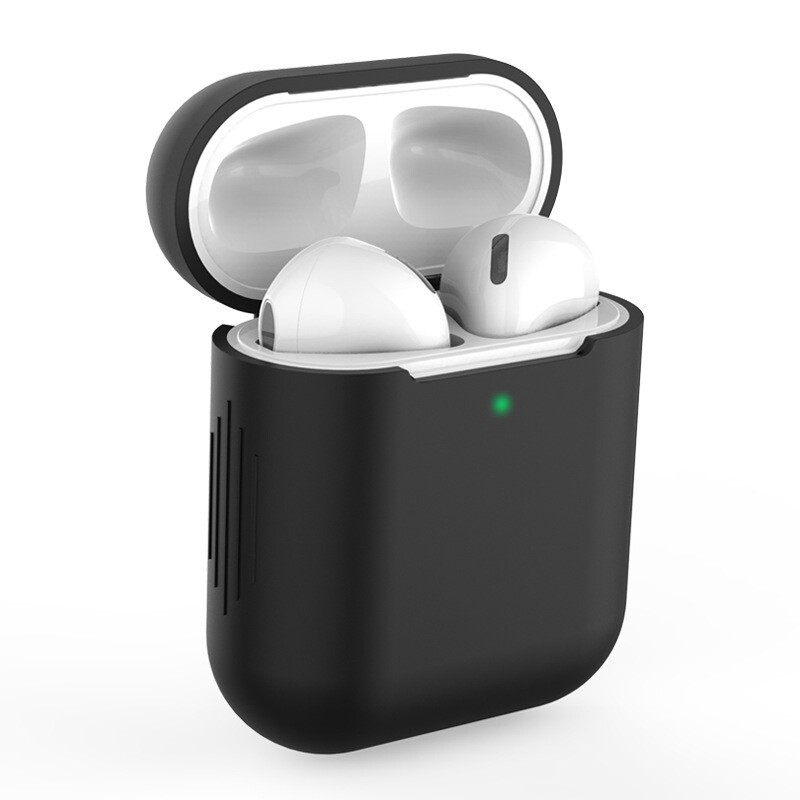 赛瑟 蓝牙无线耳机保护套i12液态硅胶套适用于苹果1/2代耳机保护壳纯白软性一体套 【Airpods 1/2】通用耳机套【黑色】
