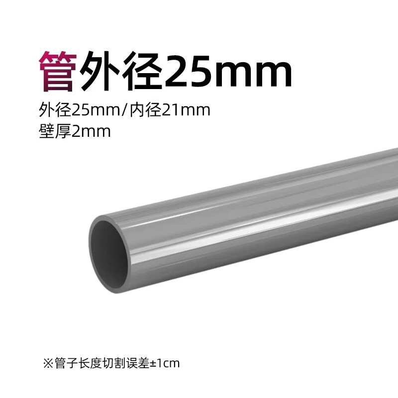 漁鄰魚缸管件配件大全上下水接頭底濾pvc管件三通彎頭變徑直角活接diy 直管（外徑25mm長1米）灰色】