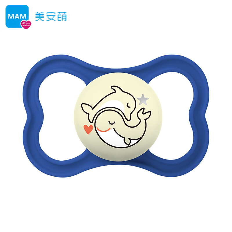 美安萌(MAM)supreme进口安抚奶嘴2段宝宝6个月以上防龅牙超软防胀气日夜 深蓝海豚鲸鱼 6-18个月  1个装 夜用有夜光 S系列 2段
