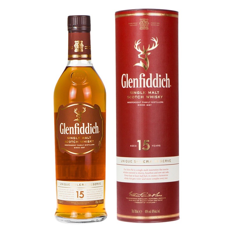 【酒小二】苏格兰原瓶进口 Glenfiddich格兰菲迪15年单一纯麦威士忌700ml 1瓶dmdegut
