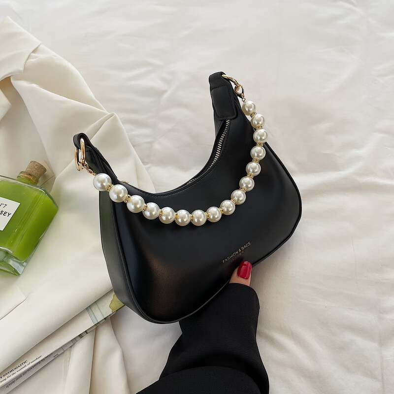 娜包包女包夏季百搭2023新款潮时尚链条斜挎包感小众单肩腋下包 黑色