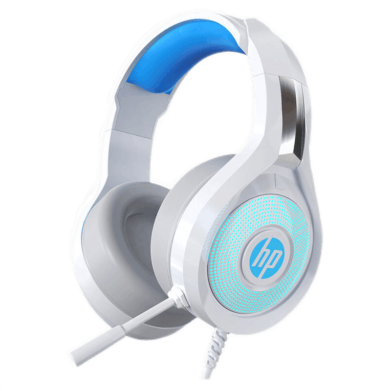 HP 惠普 头戴式3.5mm USB接口有线游戏电脑耳机网课学习办公声卡7.1声道电脑耳机麦 白色（3.5+USB接口发光头戴式耳机）