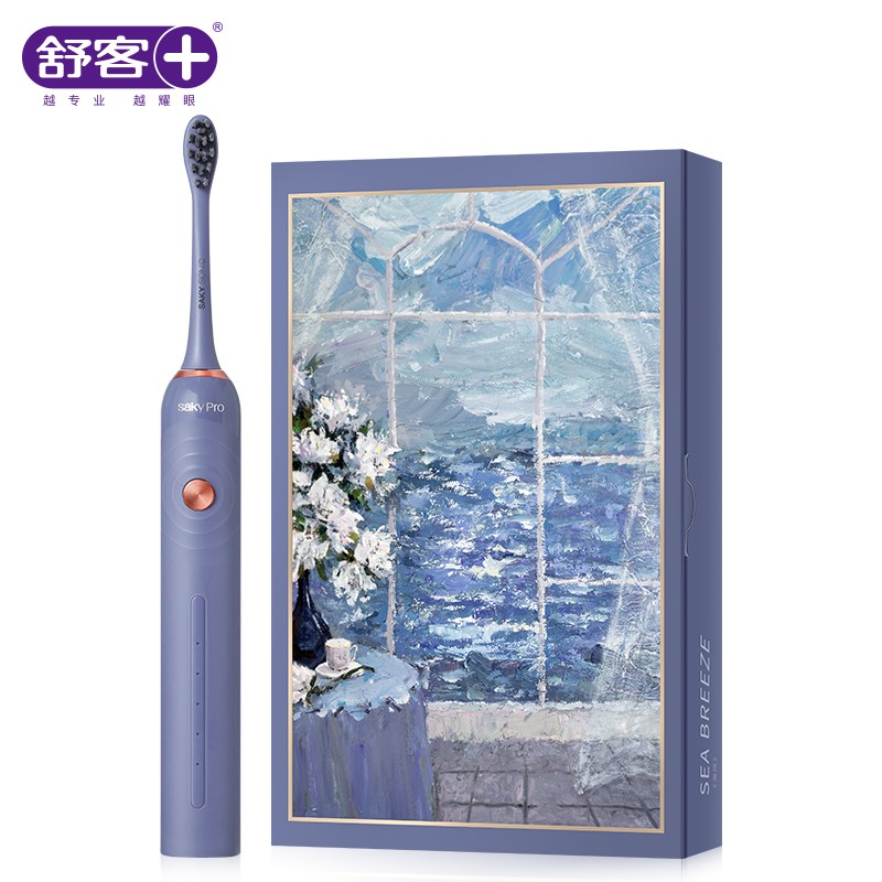 舒客（Saky）电动牙刷 成人声波充电式震动牙刷软毛防水V3(海风蓝）