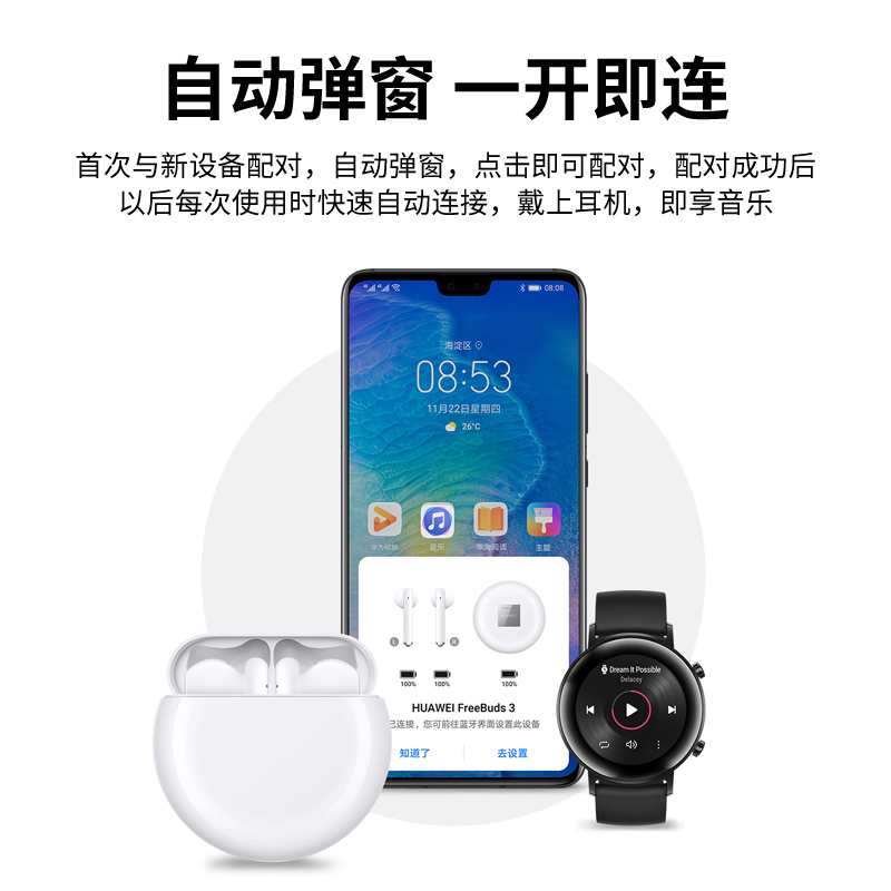 华为（HUAWEI） freebuds3蓝牙耳机真无线入耳式主动降噪游戏运动跑步音乐兼容安卓苹果 有线充版【陶瓷白】送 保护套+充电头+线+防丢绳
