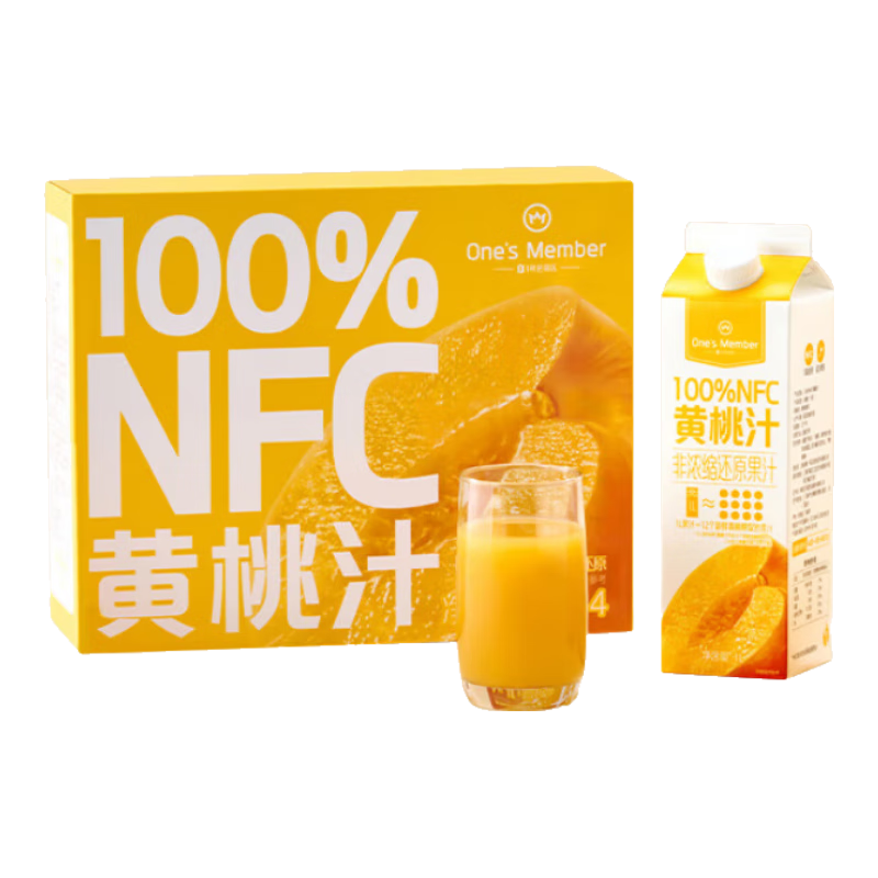 One's Member 1号会员店 100%NFC黄桃汁 NFC果汁 100%果汁饮料 1L*4