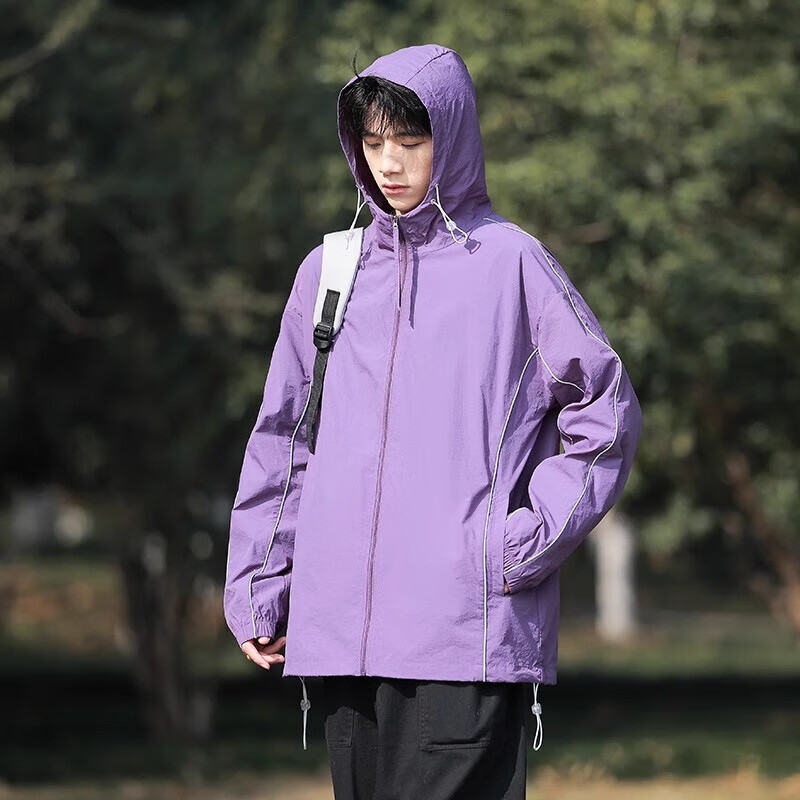 真维斯（Jeanswest）2025冰丝防晒衣男夏季防晒衫男士户外运动轻薄款外套速干衣夹克 紫色 L 【体重125-145斤】