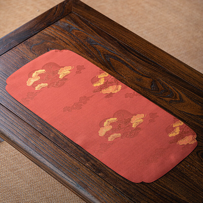 樱笋时云松织锦布桌布席日式垫布席棉麻垫盘垫 云松水月席红色