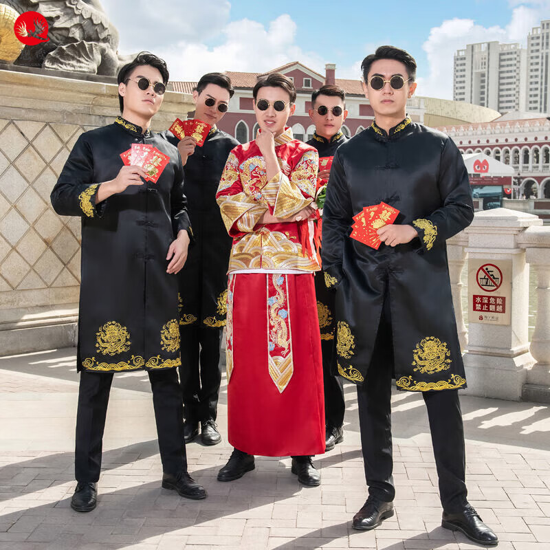思鸾中式伴郎服男士秀禾服结婚男中国风伴郎团服搞笑兄弟装相声服
