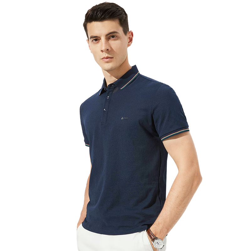 杉杉【含桑蚕丝】POLO衫男夏季新款凉感透气半袖商务休闲纯色短袖男装 藏青 XL (180/96A)