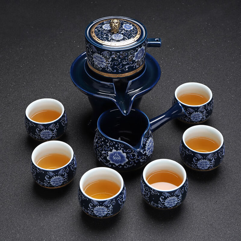 创京鑫选懒人茶具自动旋转出水石磨高档鎏银石磨茶具套装旋转出水自动