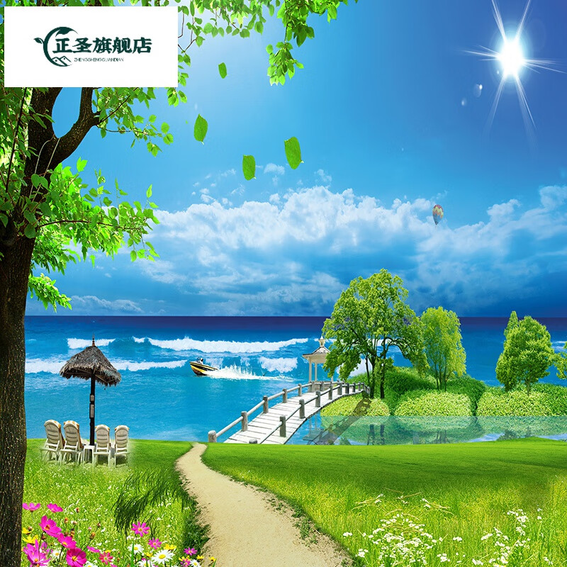 正圣直播背景图背景布立体主播墙3d山水风景沙滩海景室外风景荷花 9图