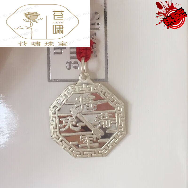 snqpa生日礼物小孩将军免箭剑吊坠银挡箭将军牌八卦挂件化解将军 银亮