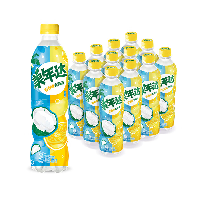 美年达可乐mirinda百香果青椰味果味汽水低糖酸甜瓶装碳酸饮料整箱500