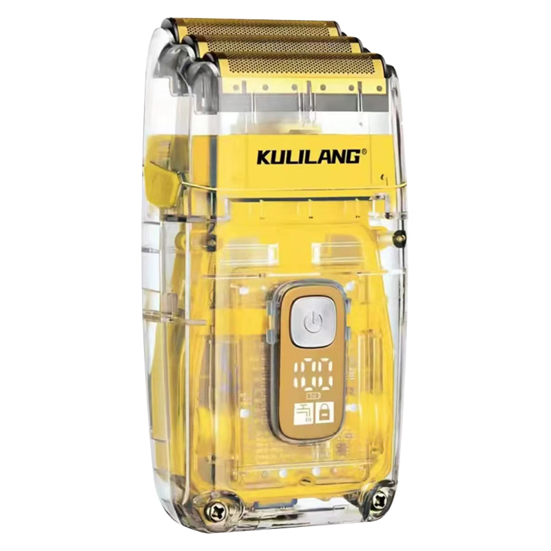 库里狼增白器剃须刀发廊电推剪三网刀头电动可水洗刮胡刀理发器剃光头机 一代透明黄色礼盒装 标配