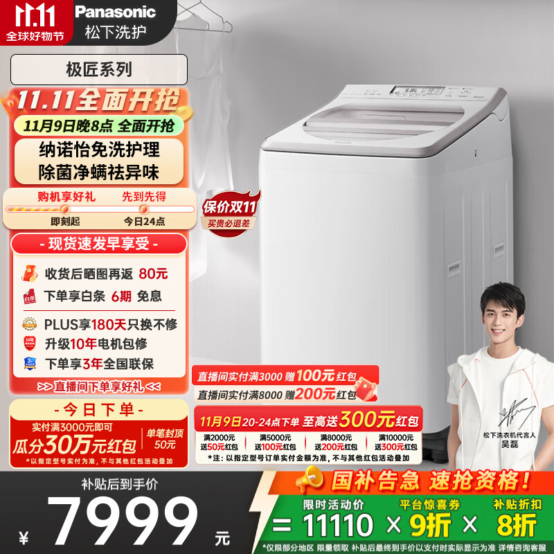 松下（Panasonic）【吴磊推荐】波轮洗衣机全自动11公斤大容量带烘干洗烘一体 纳诺怡除菌除螨家电国家补贴20% F