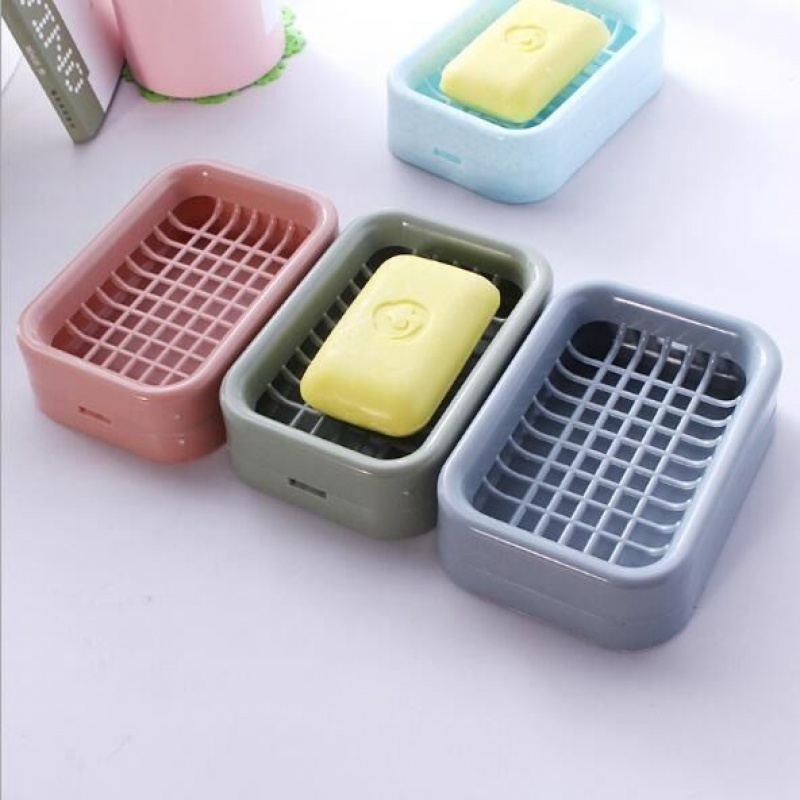 创意双层沥水肥皂盒香皂盒镂空免打孔卫生间厨房皂架 混色装(尽量不重复) 3个装