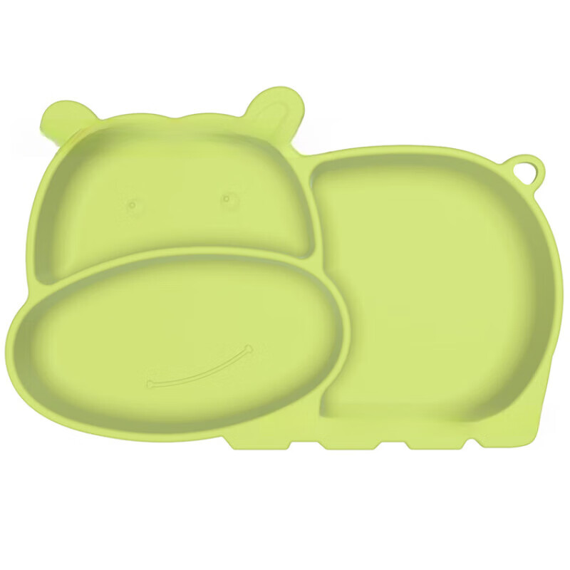 【精选好物】卡通河马一体式分格硅胶吸盘餐盘学吃饭餐碗盘防摔 藕粉色河马餐盘 1件套